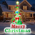 Inflatable decorated Christmas tree with a star on top and a Merry Christmas base